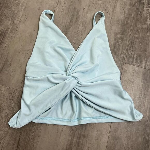 None Tops - Knot Front Cropped Tank Top Blue Size Small
